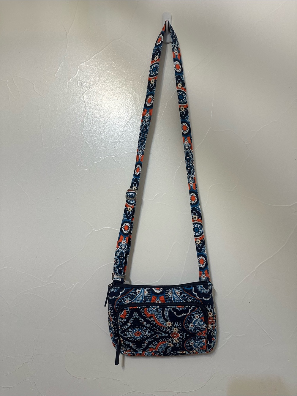 Vera Bradley Navy Crossbody with Orange and Cream Paisley Print